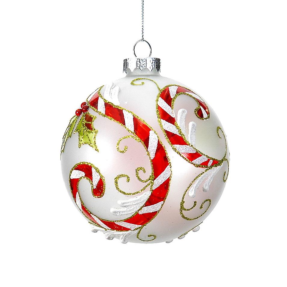 Vetur Glass White Ball With Xmas Design 10cm